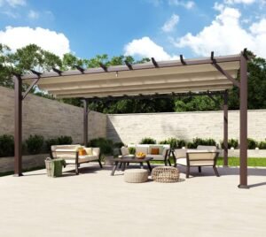 Aluminium Pergola Florenz 1116 | Holzoptik dunkelbraun/braun | 350x505x236 cm