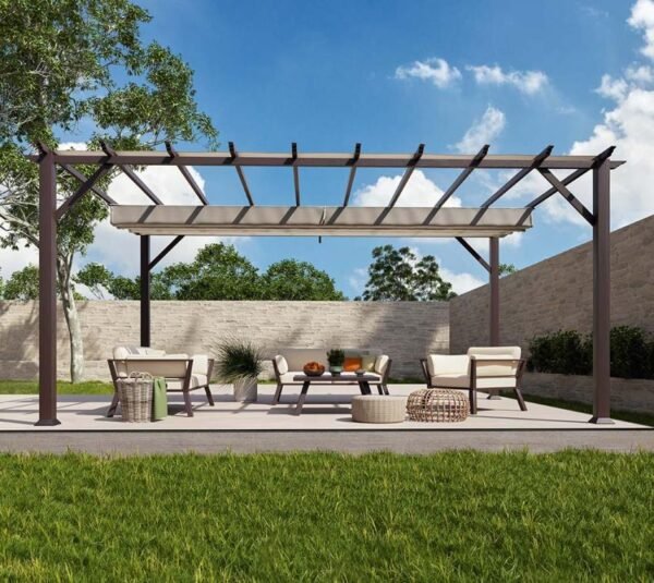 Aluminium Pergola Florenz 1116 | Holzoptik dunkelbraun/braun | 350x505x236 cm