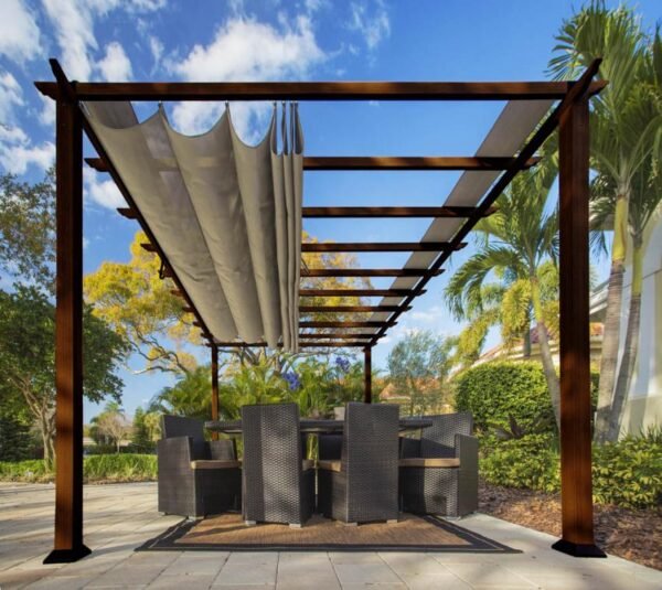 Aluminium Pergola Florenz 1116 | Holzoptik dunkelbraun/braun | 350x505x236 cm