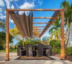 B-WARE Aluminium Pergola Florenz 1116 | Holzoptik hellbraun/braun | 350x505x236 cm