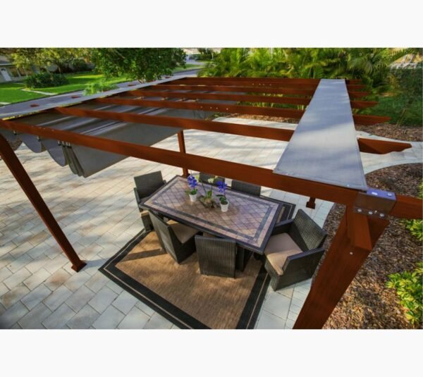 B-WARE Aluminium Pergola Florenz 1116 | Holzoptik dunkelbraun/braun | 350x505x236 cm