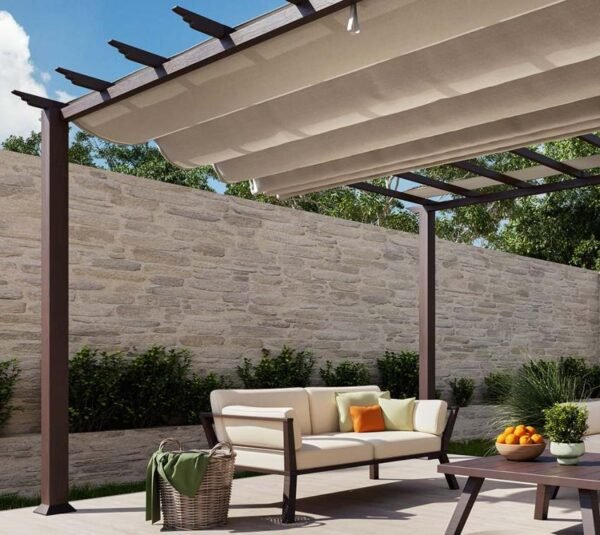 B-WARE Aluminium Pergola Florenz 1116 | Holzoptik dunkelbraun/braun | 350x505x236 cm