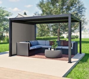 Milo Set10 1012 | Lamellendach Pergola mit Seitenwand Gr. 10 | Schwarz