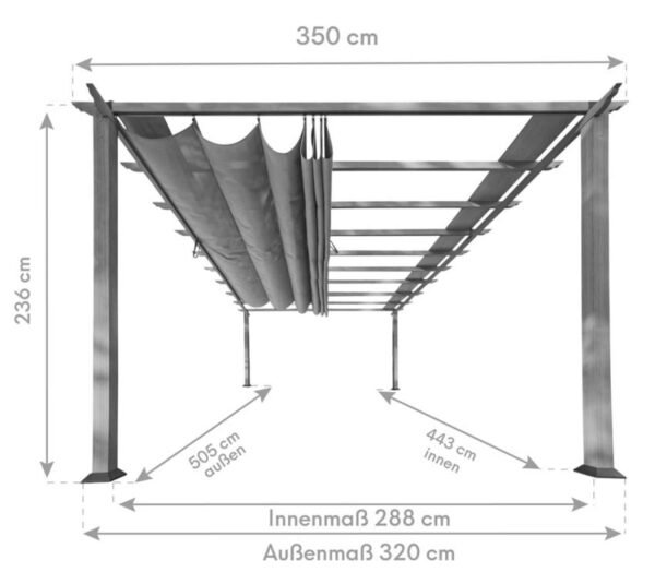 Aluminium Pergola Florenz 1116 | Holzoptik hellbraun/braun | 350x505x236 cm