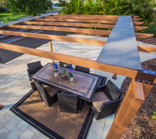 Aluminium Pergola Florida 1111 | Holzoptik hellbraun | 350x350x235 cm
