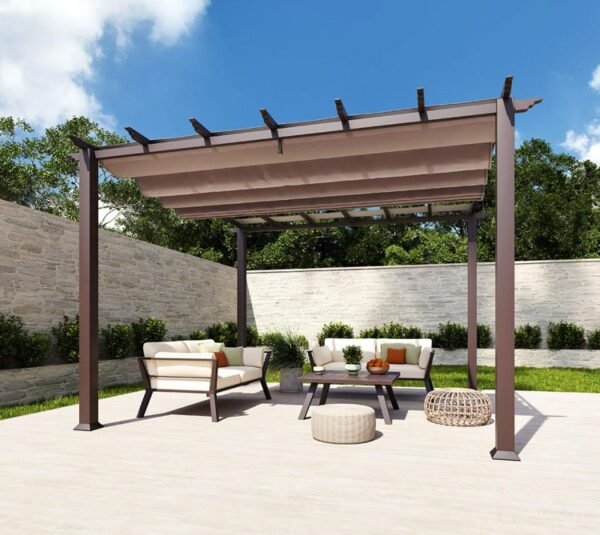 Aluminium Pergola Florida 1111 | Holzoptik Dunkelbraun | 350x350x235 cm