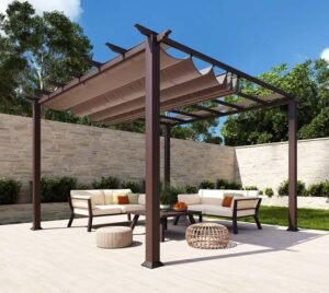 Aluminium Pergola Florida 1111 | Holzoptik Dunkelbraun | 350x350x235 cm