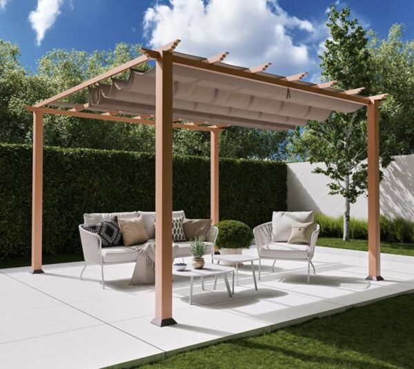 B-WARE Aluminium Pergola Florida 1111 | Holzoptik hellbraun | 350x350x235 cm