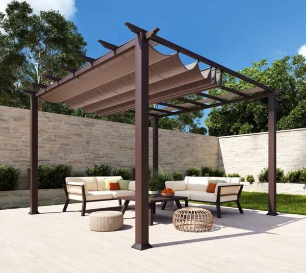 B-WARE Aluminium Pergola Florida 1111 | Holzoptik Dunkelbraun | 350x350x235 cm