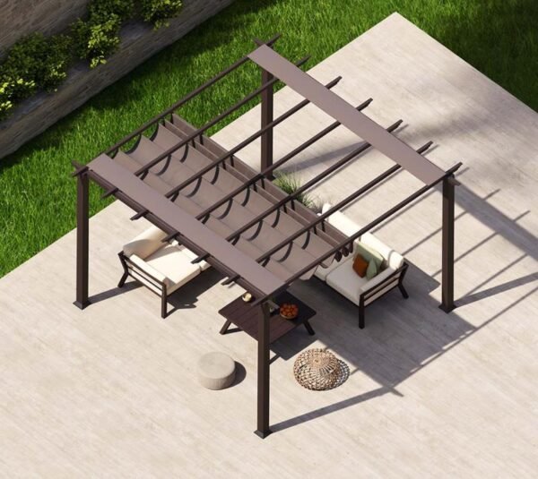 Aluminium Pergola Florida 1111 | Holzoptik Dunkelbraun | 350x350x235 cm