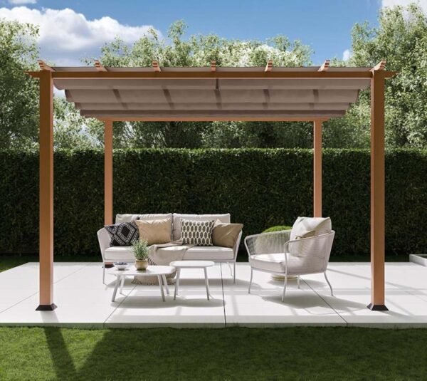 B-WARE Aluminium Pergola Florida 1111 | Holzoptik hellbraun | 350x350x235 cm