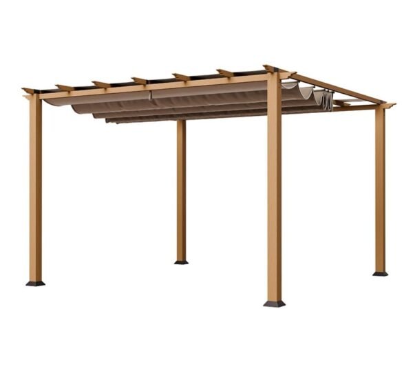 B-WARE Aluminium Pergola Florida 1111 | Holzoptik hellbraun | 350x350x235 cm