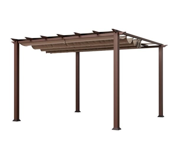 B-WARE Aluminium Pergola Florida 1111 | Holzoptik Dunkelbraun | 350x350x235 cm