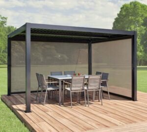 Milo Set 1012 | Lamellendach Pergola mit Seitenwänden | Schwarz