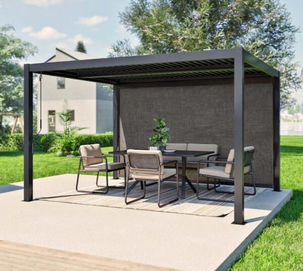 Milo Set12 1012 | Lamellendach Pergola mit Seitenwand Gr. 12 | Schwarz