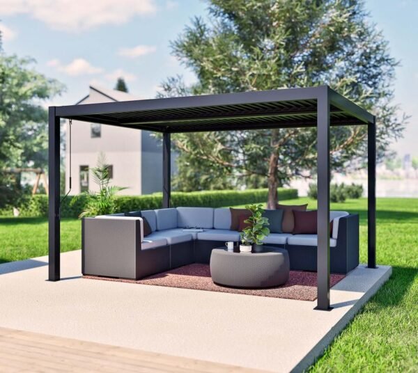 Milo 1012 | Stahl Pergola mit Lamellendach | Schwarz | 3x3,5 m