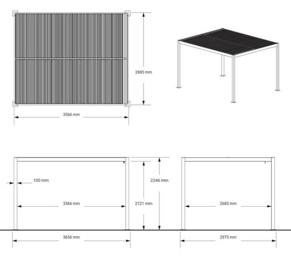 Milo Set 1012 | Lamellendach Pergola mit Seitenwänden | Schwarz
